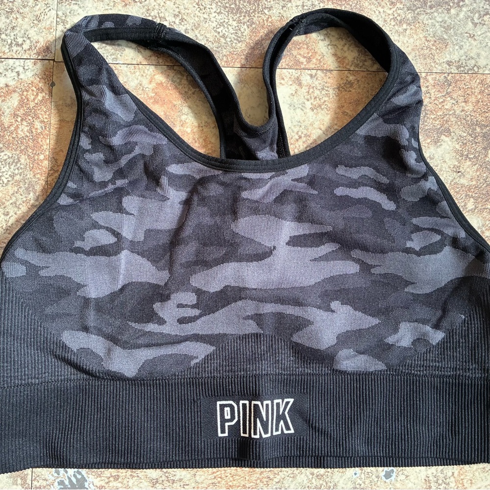 PINK Victoria's Secret Camouflage Sports Bra - Black and Gray